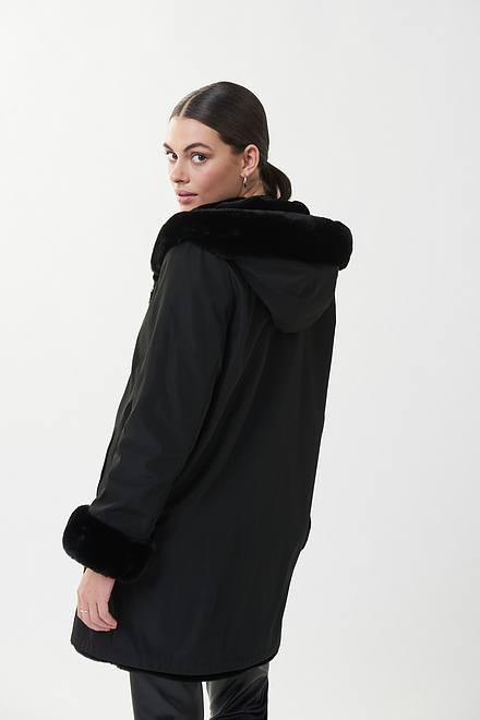 Joseph Ribkoff Reversible Faux Fur Hooded Coat Style 214913. Black. 7