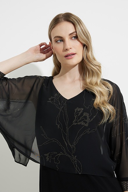Joseph Ribkoff Floral Print Dress Style 224001. Black/gold. 4