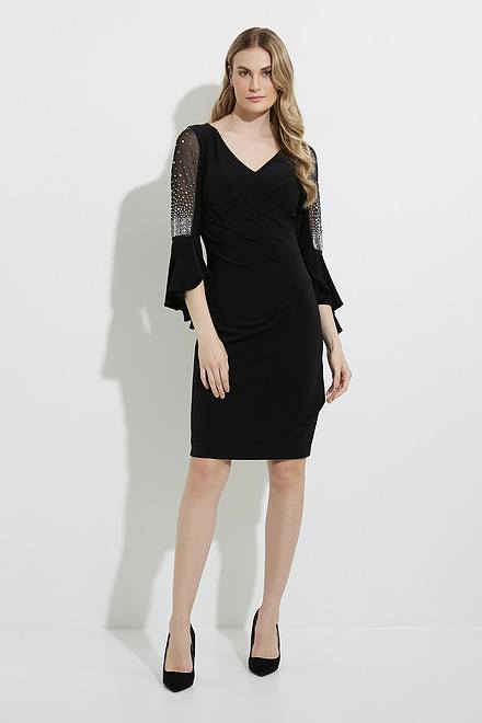 Joseph Ribkoff Sheer &amp; Ruffle Dress Style 224005. Black. 5