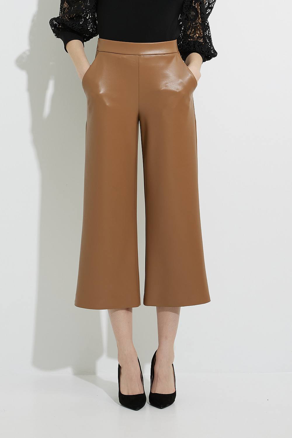 Joseph Ribkoff Faux Leather Flared Pants Style 224016. Nutmeg