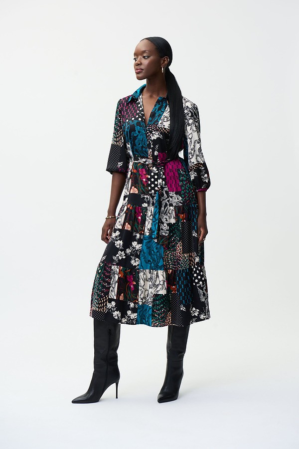 Joseph Ribkoff Abstract Print Shirt Dress Style 224071. Black/multi