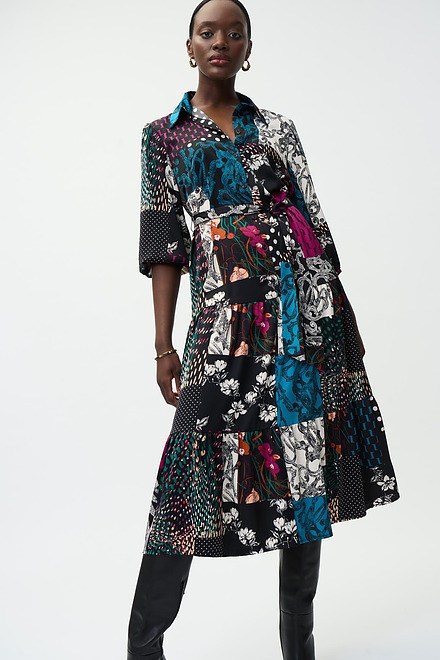 Joseph Ribkoff Abstract Print Shirt Dress Style 224071. Black/multi. 2