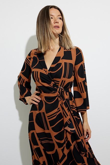 Joseph Ribkoff Abstract Wrap Dress Style 224086. Maple/black. 2
