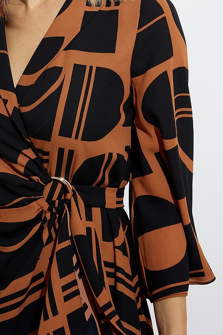 Joseph Ribkoff Abstract Wrap Dress Style 224086. Maple/black. 3