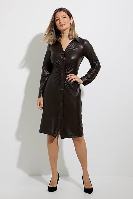 Joseph Ribkoff Faux Leather Shirt Dress Style 224097. Mocha