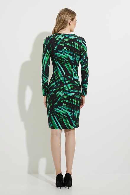 Joseph Ribkoff Pleated Wrap Dress Style 224145. Black/green/multi. 2