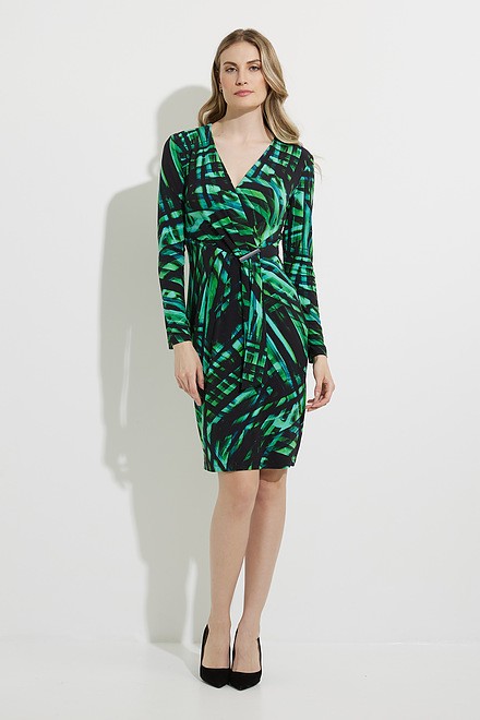 Joseph Ribkoff Pleated Wrap Dress Style 224145. Black/green/multi. 5