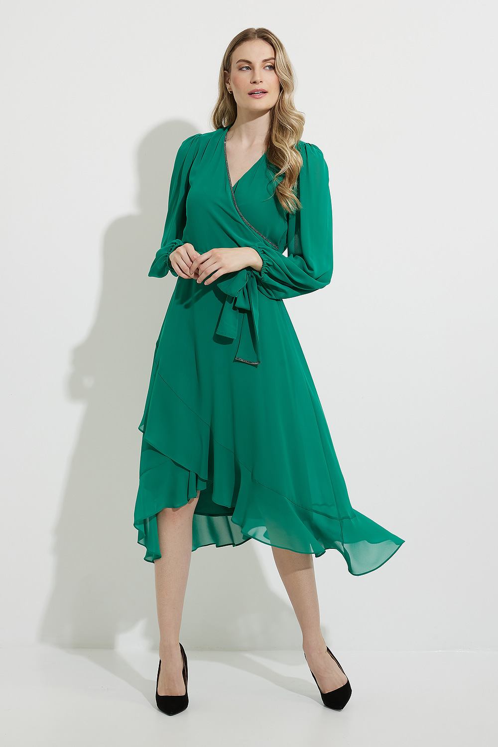 Joseph Ribkoff Wrap Front Dress Style 224162. True Emerald