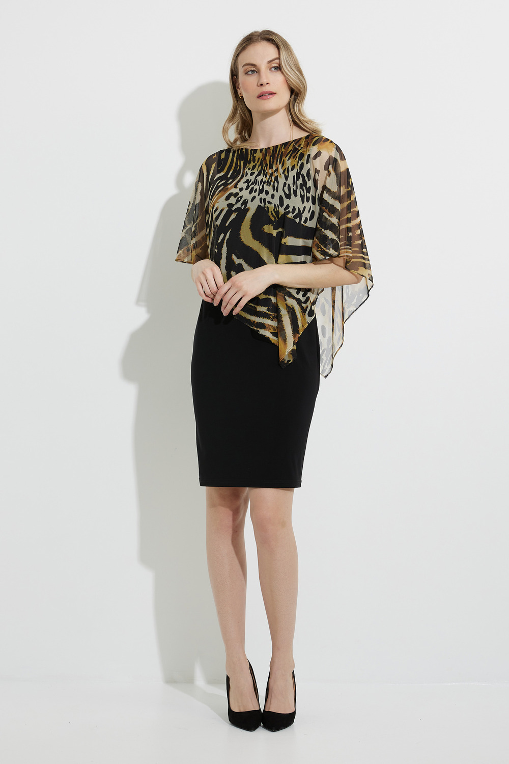 Joseph Ribkoff Animal Print Dress Style 224173. Beige/black