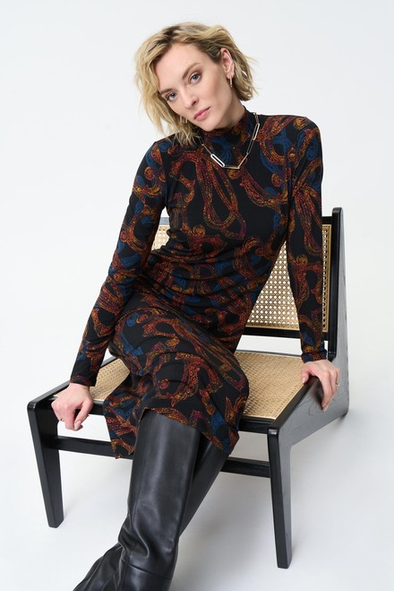 Joseph Ribkoff Long Sleeve Dress Style 224186. Black/multi