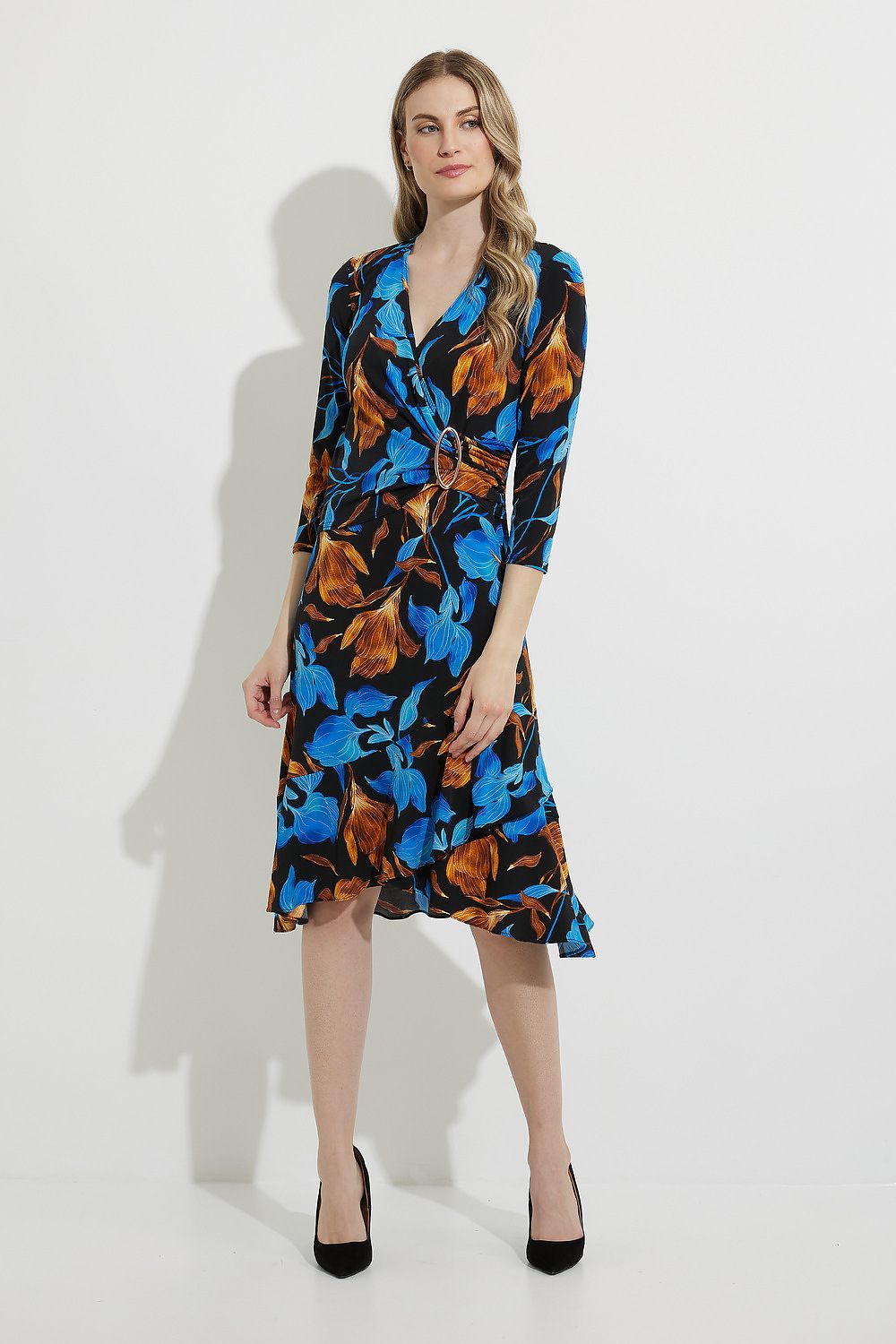 Joseph Ribkoff Floral Print Dress Style 224208. Black/multi