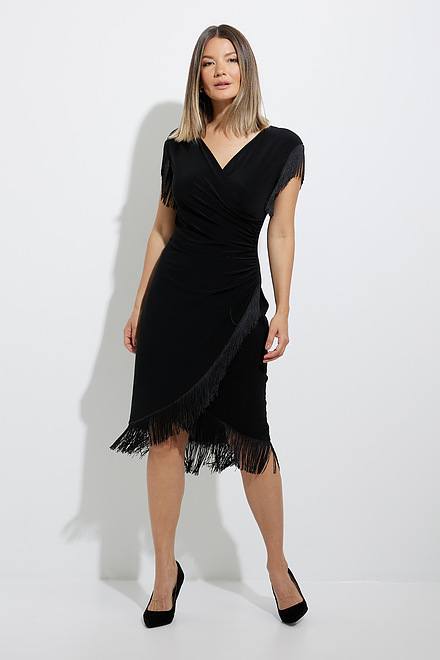Joseph Ribkoff Fringe Hem Dress Style 224209. Black