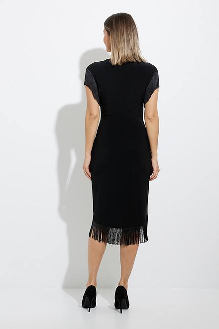 Joseph Ribkoff Fringe Hem Dress Style 224209. Black. 2