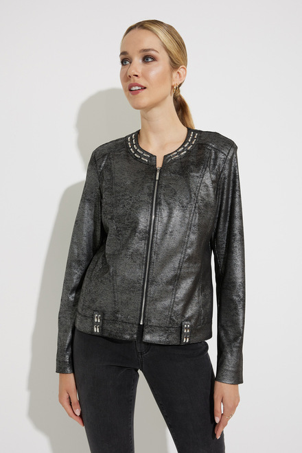 Joseph Ribkoff Faux Leather Jacket Style 224904. Black/silver