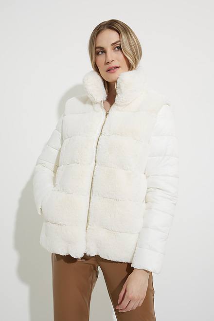 Joseph Ribkoff Faux Fur Puffer Coat Style 224909. Vanilla 30