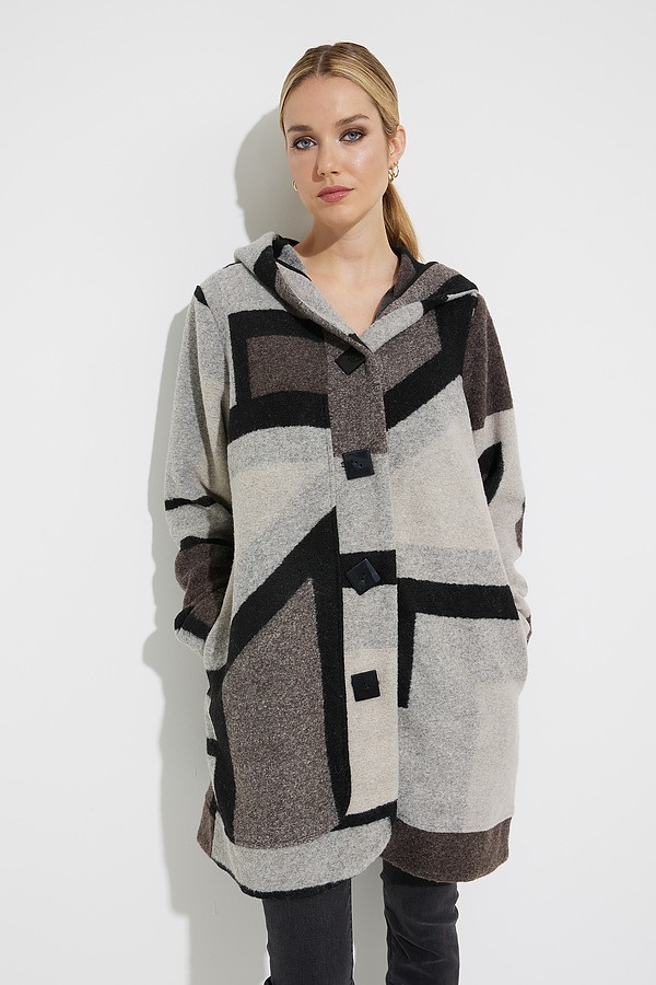 Joseph Ribkoff Abstract Knit Coat Style 224920. Black/multi