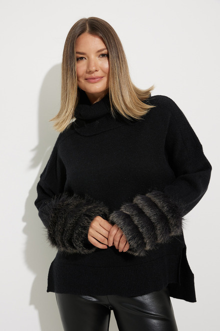 Joseph Ribkoff Faux Fur Sleeve Sweater Style 224940. Black