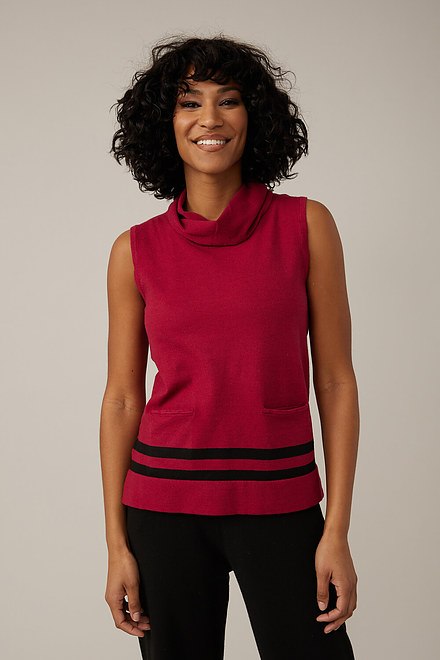 Emproved Turtleneck Sleeveless Top Style A2202. RUBY RED BLK 