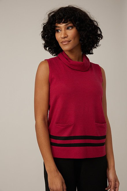 Emproved Turtleneck Sleeveless Top Style A2202. Ruby Red Blk . 3