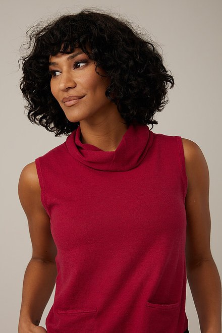 Emproved Turtleneck Sleeveless Top Style A2202. Ruby Red Blk . 4