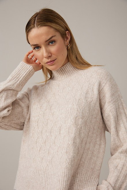 Emproved Textured Turtleneck Sweater Style A2205. Oatmeal. 4
