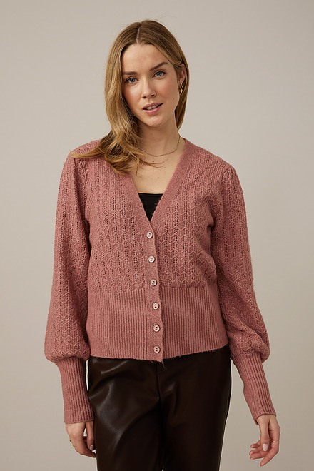 Emproved Puff-Sleeve Cardigan Style A2212. Powdered Rose. 2