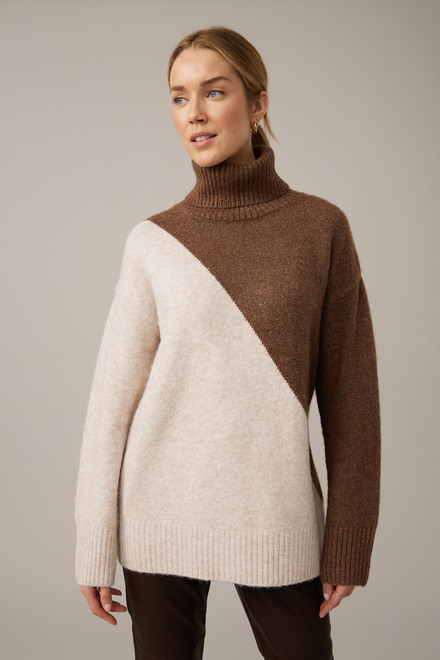 Emproved Colour Block Turtleneck Sweater Style A2221. Brown/oatmeal