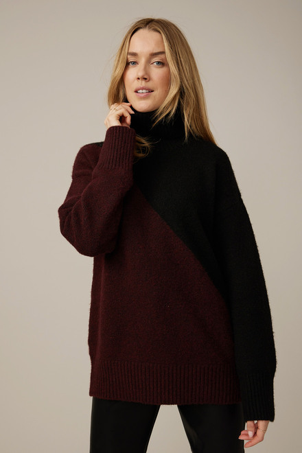 Emproved Colour Block Turtleneck Sweater Style A2221. Black/wine