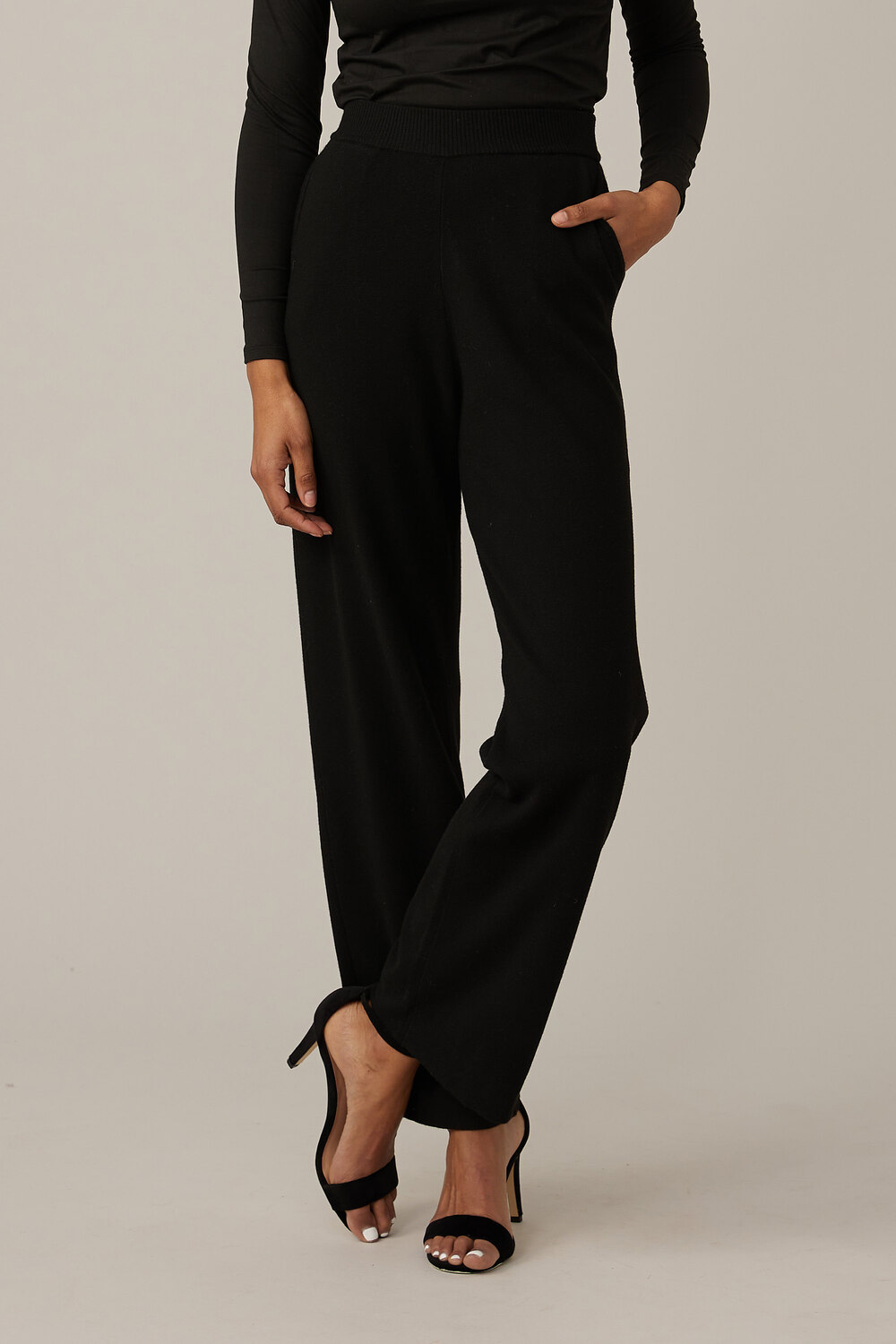Emproved Knit Wide Leg Pants Style A2230. Black