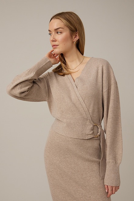 Emproved Wrap Knit Top Style A2240. Heather Oat