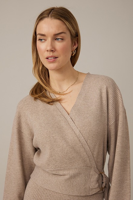 Emproved Wrap Knit Top Style A2240. Heather Oat. 4
