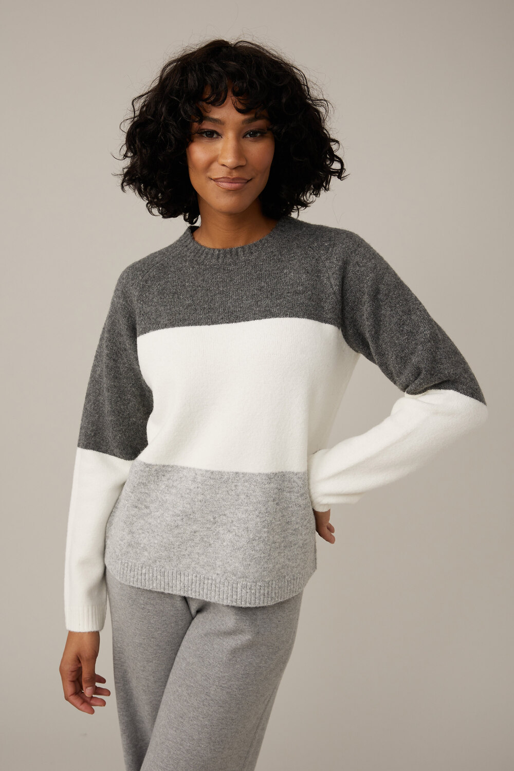 Emproved Colour Block Sweater Style A2244. Grey Combo
