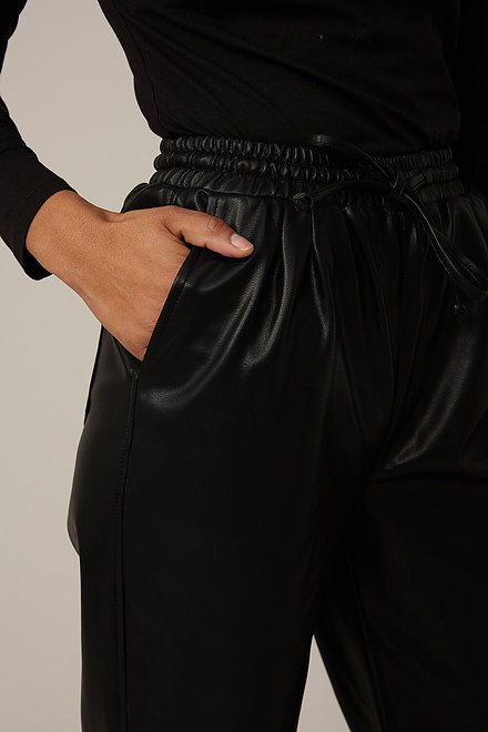 Emproved Vegan Leather Elastic Waist Pants Style A2260. Black. 4