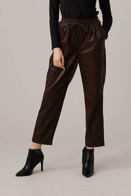 Emproved Vegan Leather Elastic Waist Pants Style A2260. Chocolate. 2