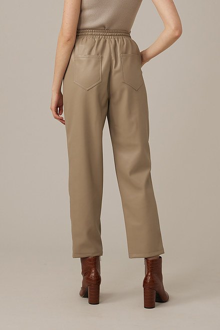 Emproved Vegan Leather Elastic Waist Pants Style A2260. Taupe. 2