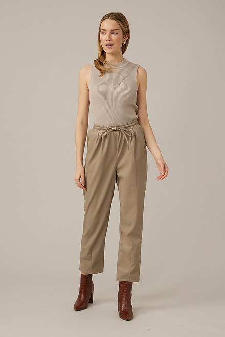 Emproved Vegan Leather Elastic Waist Pants Style A2260. Taupe. 5