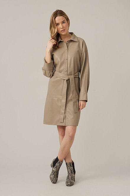 Emproved Vegan Leather Shirt Dress Style A2262. Taupe. 2