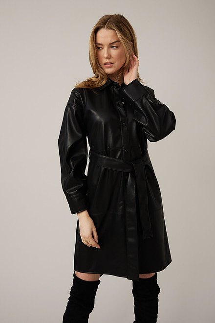 Emproved Vegan Leather Shirt Dress Style A2262. Black. 2
