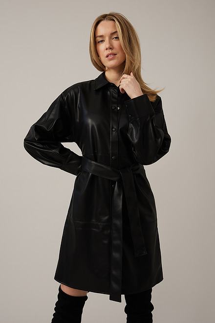 Emproved Vegan Leather Shirt Dress Style A2262. Black. 4