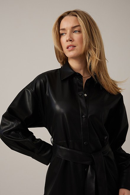 Emproved Vegan Leather Shirt Dress Style A2262. Black. 5