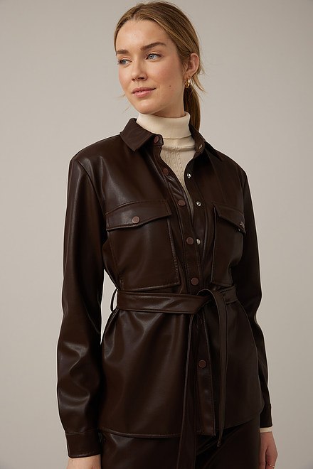 Emproved Vegan Leather Shirt Jacket Style A2263. Chocolate. 3