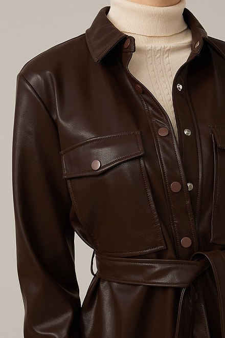 Emproved Vegan Leather Shirt Jacket Style A2263. Chocolate. 4