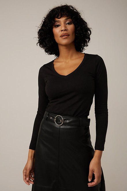 Emproved Vegan Leather Midi Skirt Style A2264. Black. 3