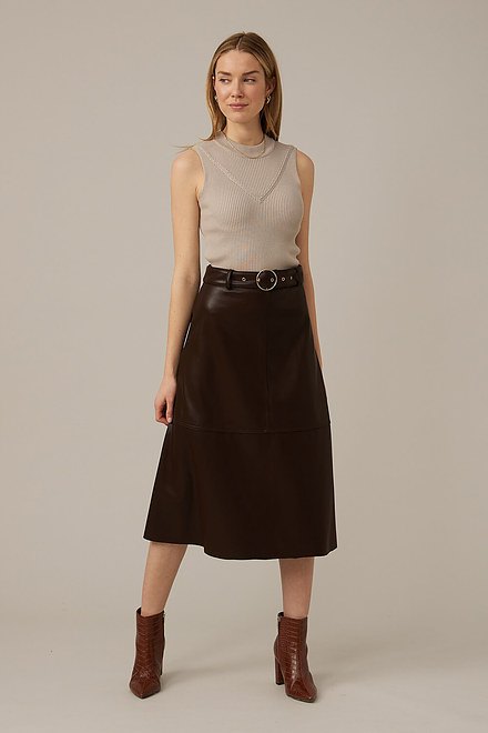Emproved Vegan Leather Midi Skirt Style A2264. Chocolate