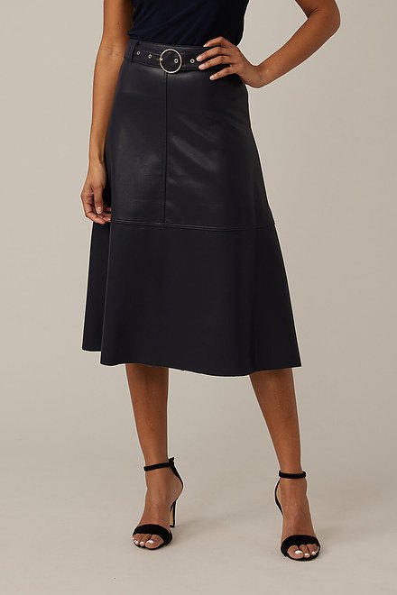 Emproved Vegan Leather Midi Skirt Style A2264. Navy. 2