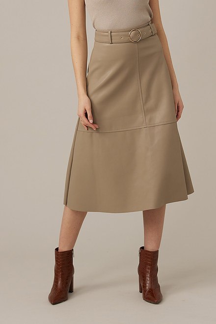 Emproved Vegan Leather Midi Skirt Style A2264. Taupe. 2