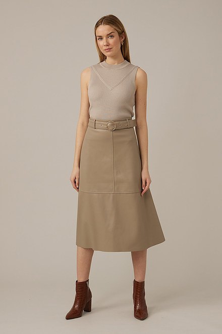 Emproved Vegan Leather Midi Skirt Style A2264. Taupe