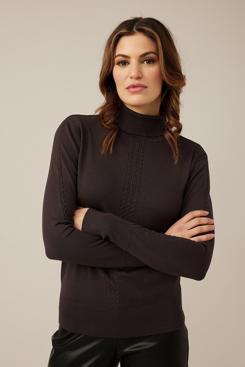 Emproved Cable Knit Detail Turtleneck Top Style H2212. Black