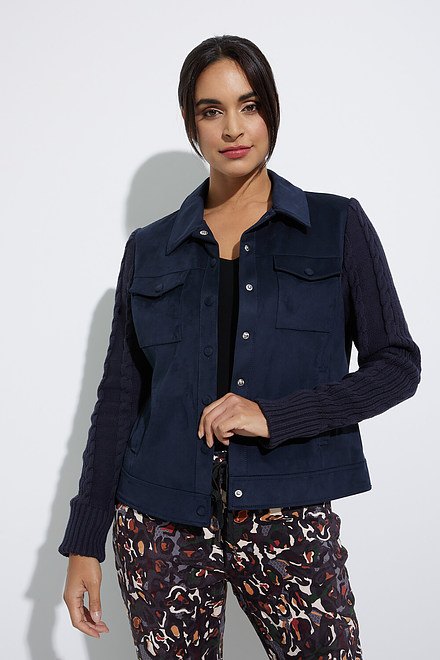 Faux Suede Jacket Style C6223. Navy