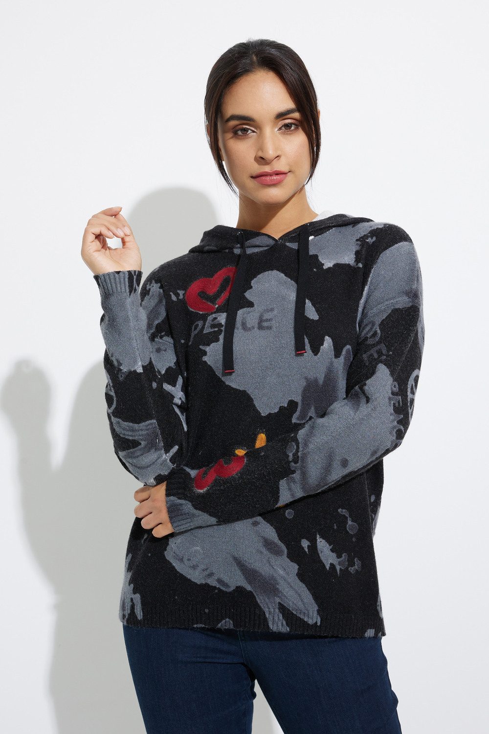 Punch Print Hooded Sweater Style C2436P. Black